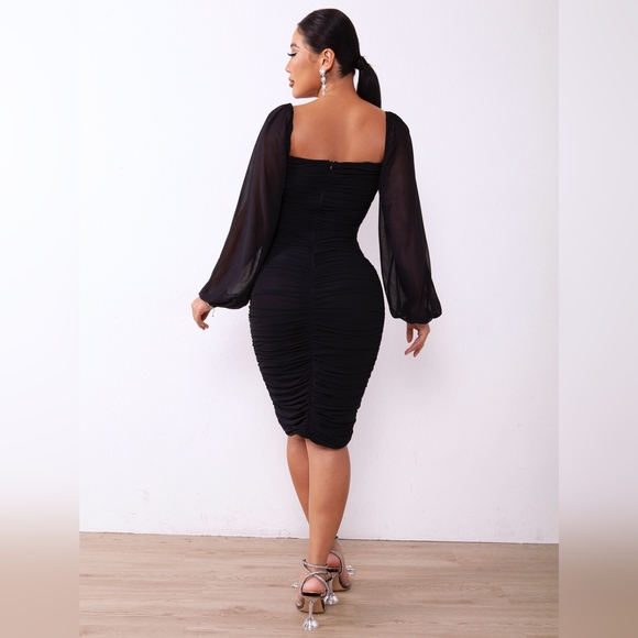 Zip-Back Ruched Bodycon Dress - Picture 2 of 6